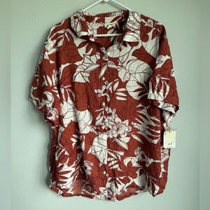 A.N.A. Women's Rust and White Leaf Print Shirt